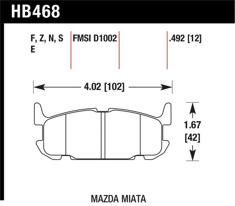 Mazda Miata Brake Pad Set - Rear - Hawk Performance - HPS Street - `03-`05
